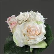 Bouquet varié de Roses et pivoines factices avec feuilles H25cm