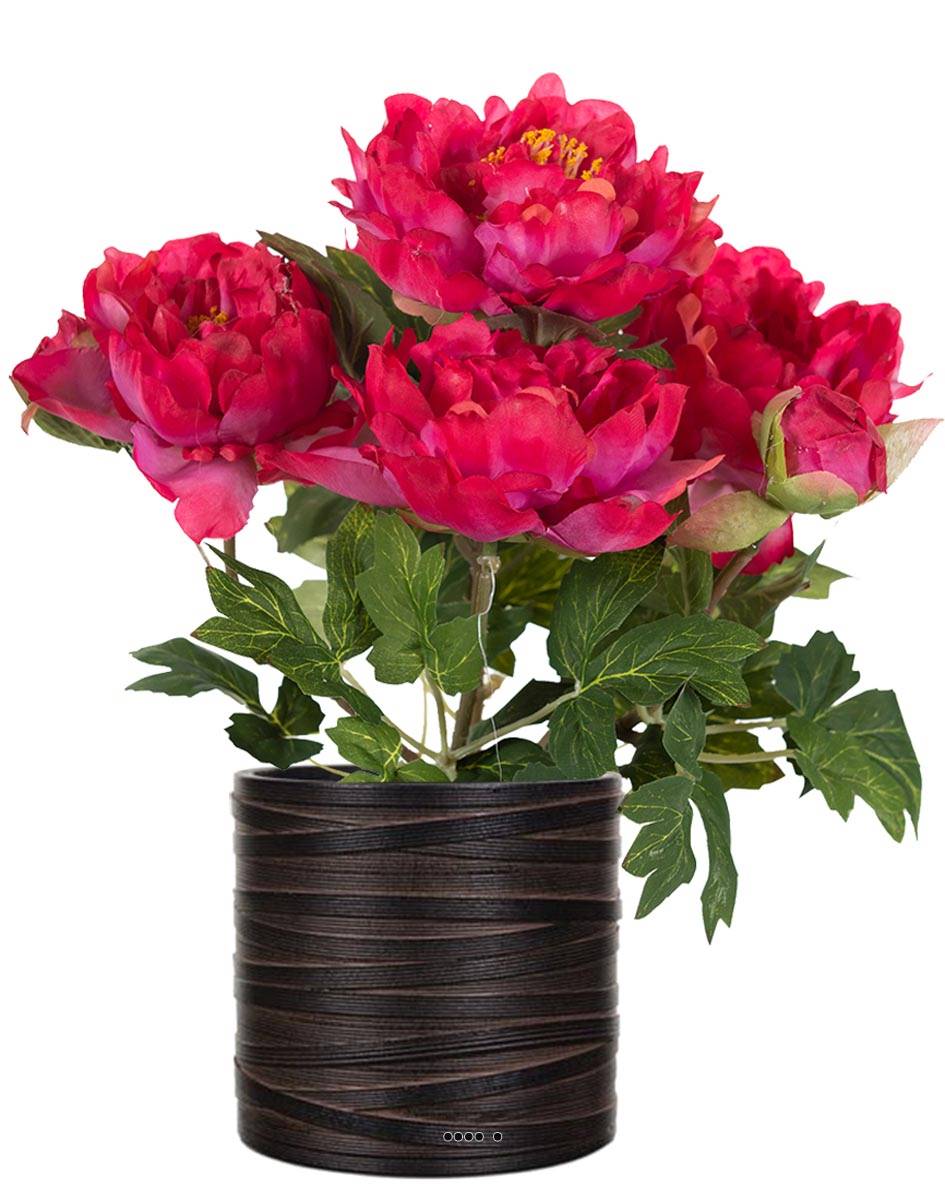 Pivoine artificielle en pot H 35 cm 4 fleurs et 2 boutons ...