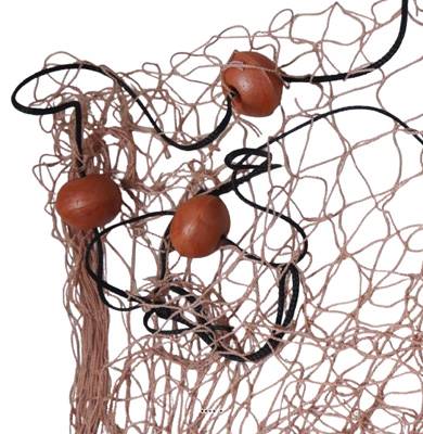Filet de peche en corde marron clair et noir 200 x 150 cm avec flotteurs