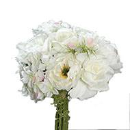 Bouquet de Roses et Hortensias artificielles 9 têtes D20 cm Crème