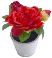 Roses artificielles en pot Blanc H 14 cm Composition adorable Rouge