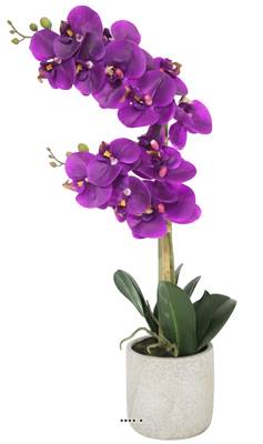Orchidée phalaenopsis faux 2hampes 14fleurons +pot H60cm D20cm Pourpre