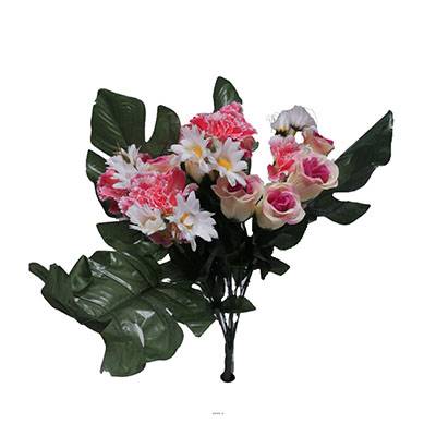 Bouquet de fleurs artificielles roses, oeillets et marguerites H 43 cm Rose-crème