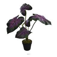 Caladium artificiel en pot H 55 cm D 40 cm Grandes feuilles tissu vert rose