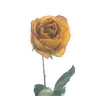 Rose Joy artificielle H 64 cm 1 tete D 7 cm 3 feuilles effet texturé Orange-Vert