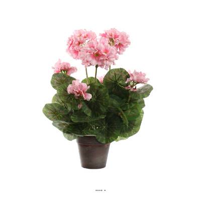 Geranium artificiel 7 tetes en pot leste, H 38 cm, D 24 cm Rose pâle
