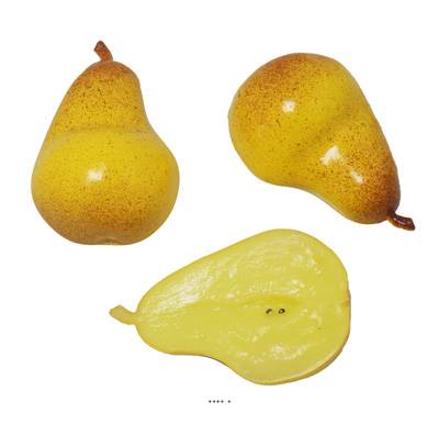 Lot de 3 Demi Poires Comice Artificielles - Fruits Factices Plastique Soufflé Réalistes L 102 mm