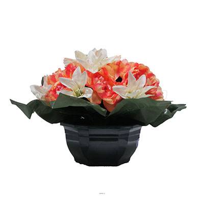 Coupe fleurs artificielles cimetière pivoines et lys D 39 cm Rose saumon