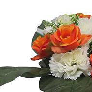 Vasque fleurs artificielles cimetière œillets et roses Crème