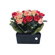 Jardinière funéraire fleurs artificielles cimetière boutons de roses Rouge-blanc