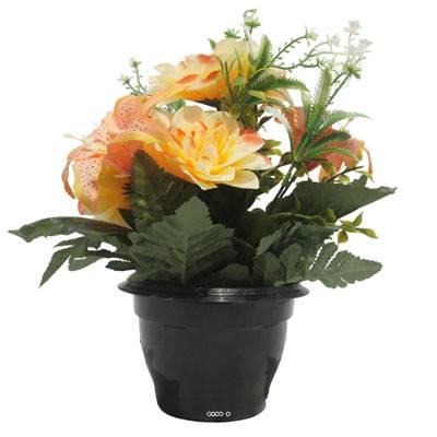 Pot pour les Tombes de Dahlias, mini fleurs et Lys artificiels pour la Toussaint Orange