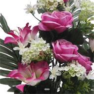 Jardinière fleurs artificielles Rose, Gardenia et mini fleurs Rose pour la Toussaint