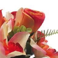 Pot de Rose, Lys et Orchidée artificiels pour la Toussaint Orange
