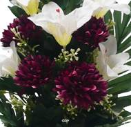 Pot de Chrysanthemes fleurs artificielles pour le cimetière H 38 cm D 22 cm Bourgogne