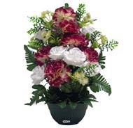 Vasque de Roses fleurs artificielles pour le cimetière H 46 cm D 44 cm Bourgogne