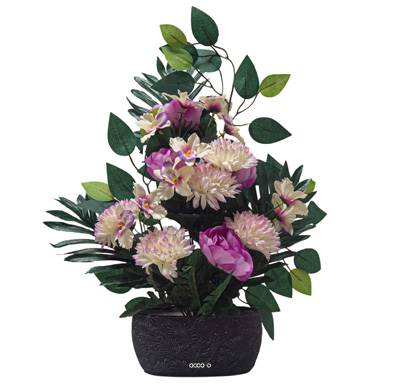 Jardinière Béton de renocules fleurs artificielles pour le cimetière H 50 cm Lg 44 cm Lavande