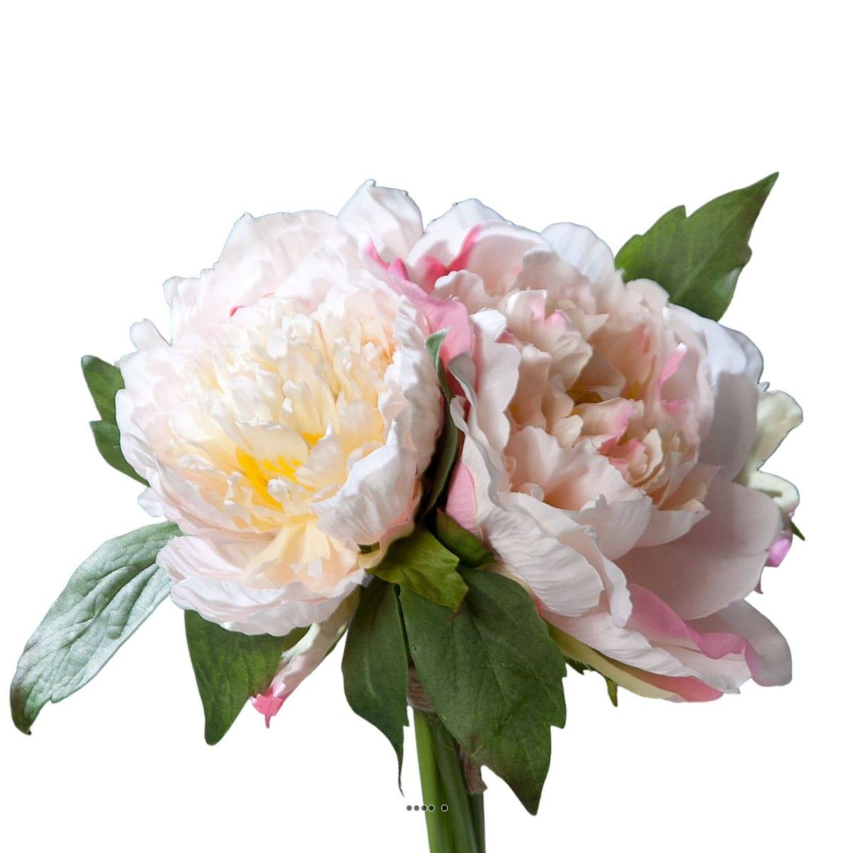 Bouquet de 3 Pivoines Rose epanouies artificielles Corde et feuillage H 26 cm