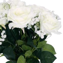 Bouquet artificiel création fleuriste calme blanc x9 roses H 75 cm