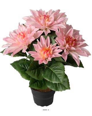 Dalhia commun artificiel en pot, 5 fleurs, H 30 cm Rose
