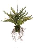 Fougère des forêts artificielle suspendue, sur sa boule de mousse, L 60 cm, D 68 cm