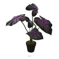 Caladium artificiel en pot H 55 cm D 40 cm Grandes feuilles tissu vert rose