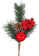 Branche de sapin artificiel H 34 cm D 22 cm avec pomme de pin, Baies et pomme