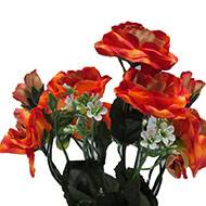Pot composition fleurs artificielles cimetière roses et fleurettes H 24 cm L 16 cm Orange
