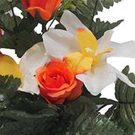 Pot fleurs artificielles cimetière roses, orchidées et mini-fleurs Orange