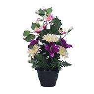 Pot fleurs artificielles cimetière gerberas, alstroemerias et ficus Mauve violet