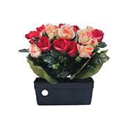 Jardinière funéraire fleurs artificielles cimetière boutons de roses Rouge-blanc