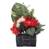 jardinièrre pot beton Chrysanthème, Hortensia, Dahlia et eucalyptus Orange