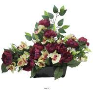 Devant de tombe de Pivoine, Orchidée, mini fleurs et ficus Pourpre artificiels pour la Toussaint