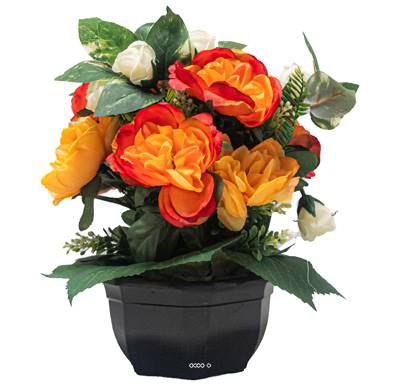 Vasque de fleurs artificielles pour le cimetière H 29 cm D 27 cm Orange