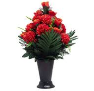 Pot Cône de Chrysanthemes fleurs artificielles pour le cimetière H 45 cm D 30 cm Orange