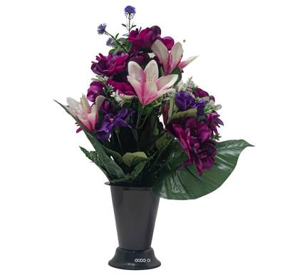Pot Cône de Lys fleurs artificielles pour le cimetière H 45 cm D 30 cm Pourpre