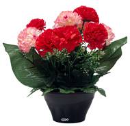 Vasque d'Oeillets fleurs artificielles pour le cimetière H 25 cm D 27 cm Rouge