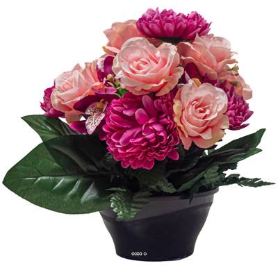 Vasque d'orchidées fleurs artificielles pour le cimetière H 31 cm D 28 cm Fushia
