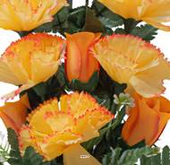 Pot d'Oeillets fleurs artificielles pour le cimetière H 36 cm D 33 cm Jaune-orange