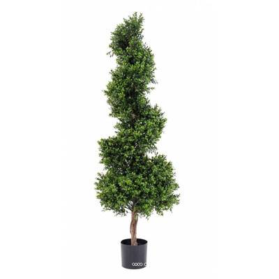 Buis artificiel en pot sur tronc forme en spirale H 150 cm