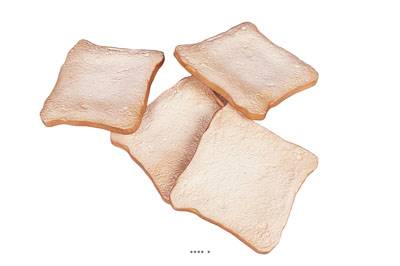 Toast pain de mie artificiel en lot de 4 en Plastique soufflé D 110 mm