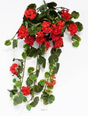 Géranium factice en piquet 80cm 16 têtes belles feuilles anti UV Rouge