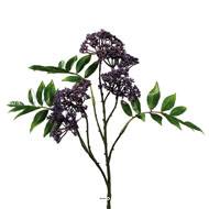 Branchage Sureau piquet fleuri factice H78cm 5têtes dense Mauve violet