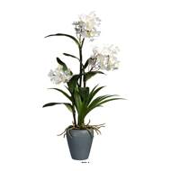 Orchidée Dendrobium factice 3hampes pot céramique H70cm D40cm Crème