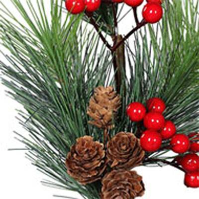 Branche de sapin artificiel H 44 cm D 22 cm avec 4 mini pommes de pin et Baies