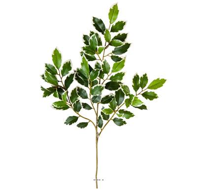 Branche de feuillage Ficus artificiel, 64 feuilles, H 48 cm Blanc-vert