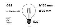 Ampoule de luxe E27 Globe G95 4W 230V 2200°K Dimmable