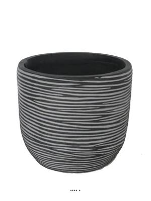 Pot Rib polyester bullet H 12,5 cm, Ø 14 cm, Blanc-noir