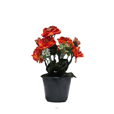Pot composition fleurs artificielles cimetière roses et fleurettes H 24 cm L 16 cm Orange