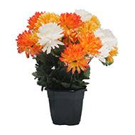 Pot fleurs artificielles pour le cimetière chrysanthèmes pompons Orange