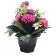 Pot de Chrysantheme, pensée et mini fleurs artificiels pour la Toussaint Rose fushia